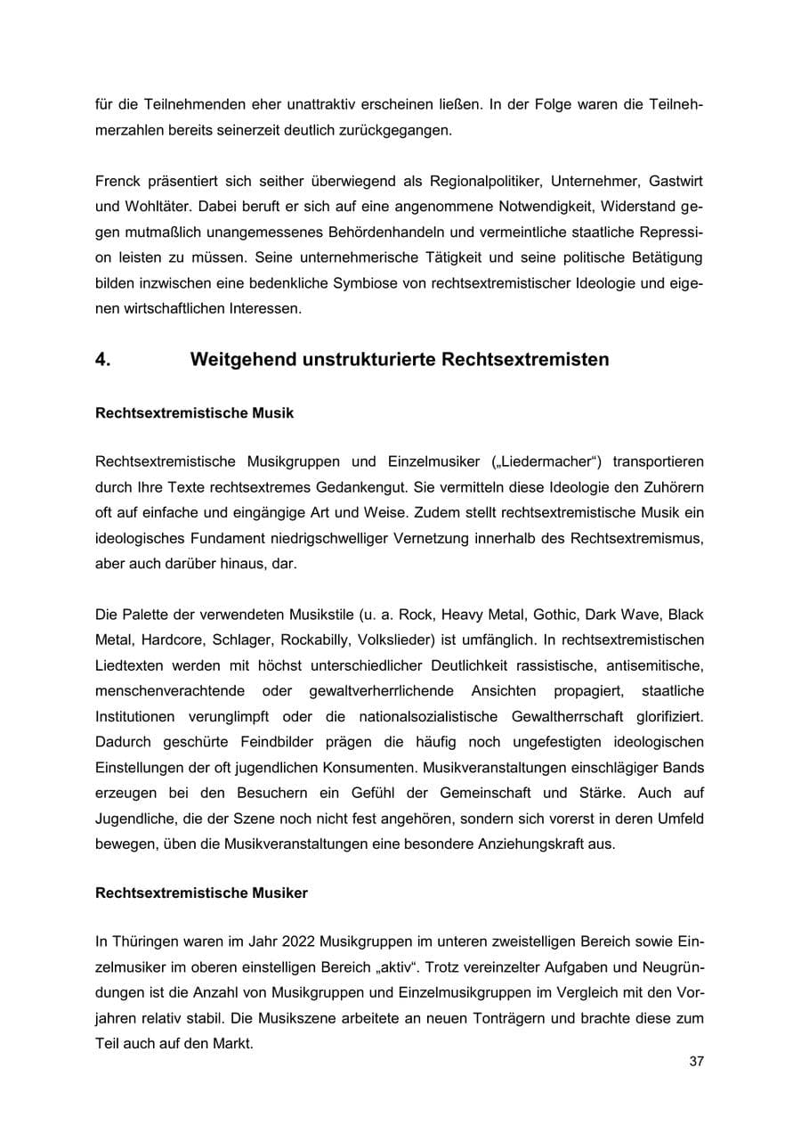 Seite 37 des Verfassungsschutzbericht 2022 Thüringen