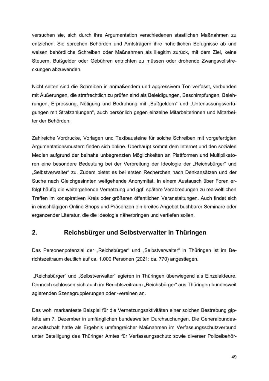 Seite 49 des Verfassungsschutzbericht 2022 Thüringen