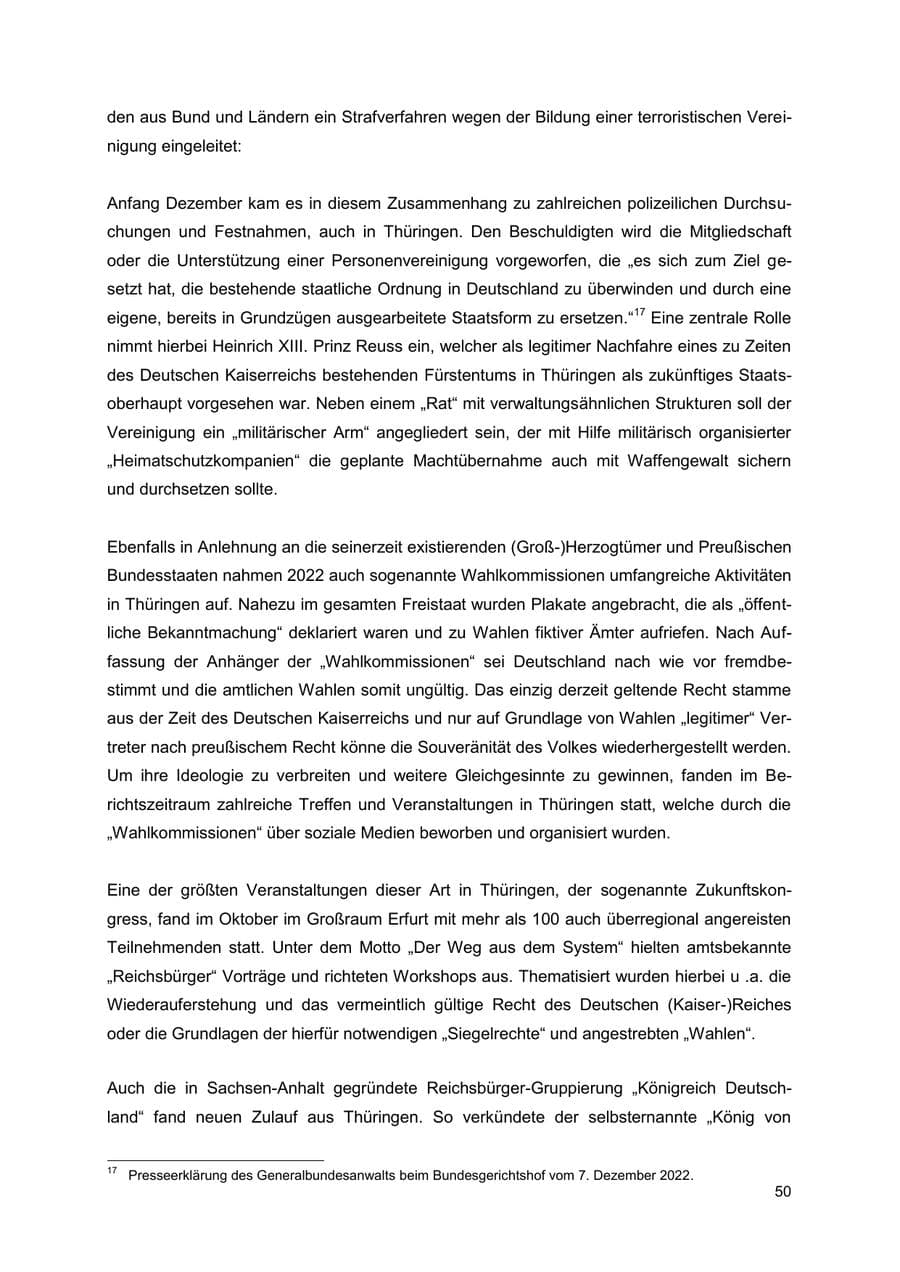 Seite 50 des Verfassungsschutzbericht 2022 Thüringen