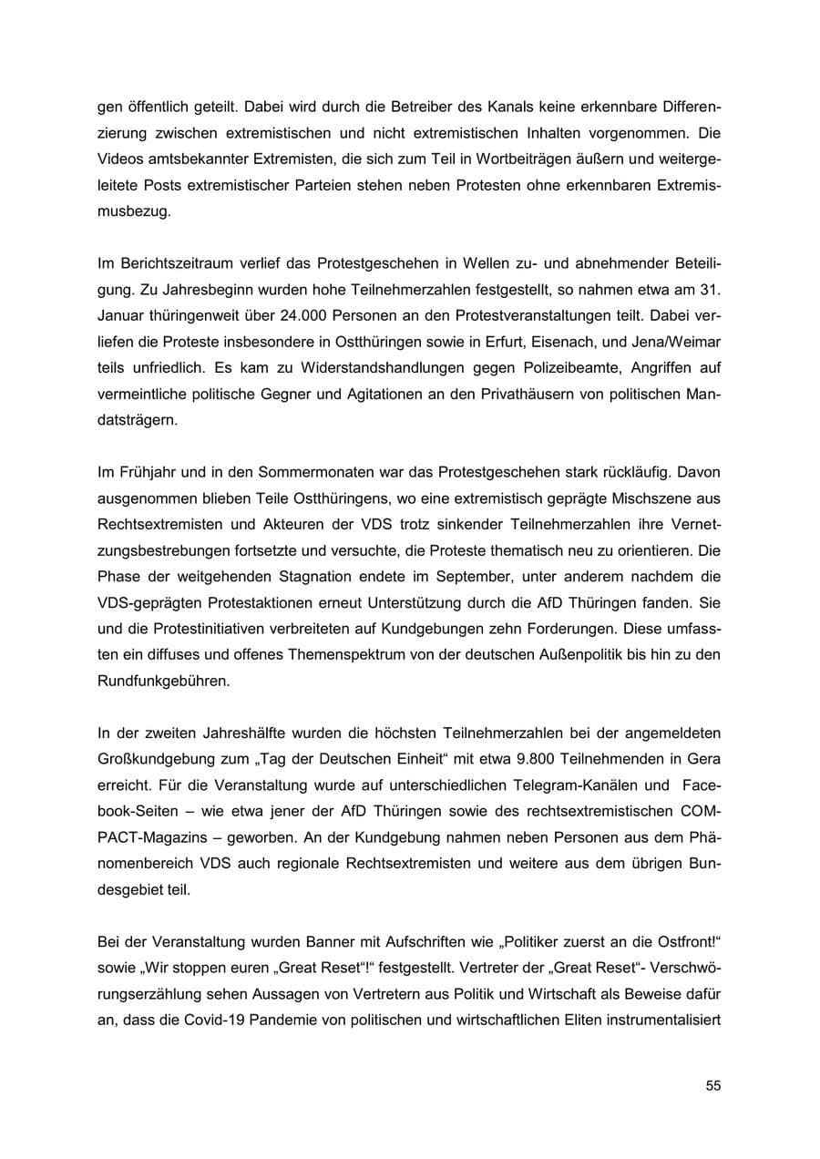 Seite 55 des Verfassungsschutzbericht 2022 Thüringen