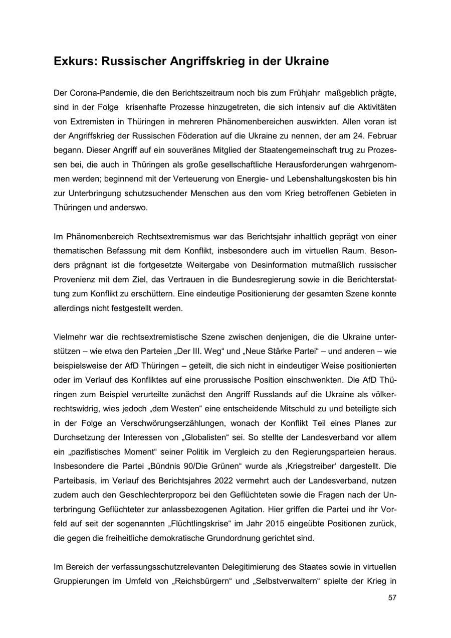 Seite 57 des Verfassungsschutzbericht 2022 Thüringen