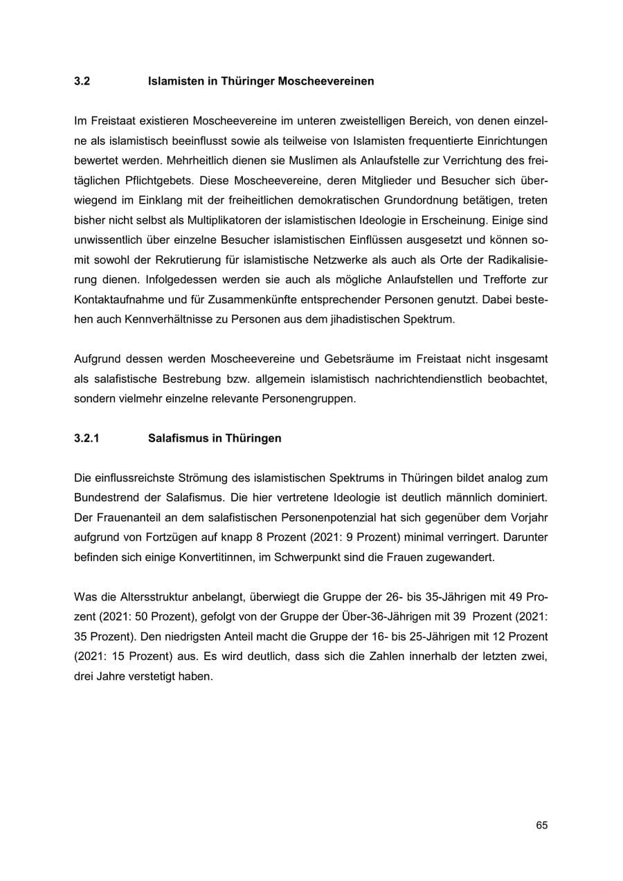 Seite 65 des Verfassungsschutzbericht 2022 Thüringen