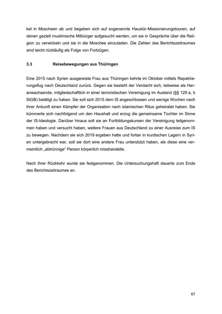Seite 67 des Verfassungsschutzbericht 2022 Thüringen
