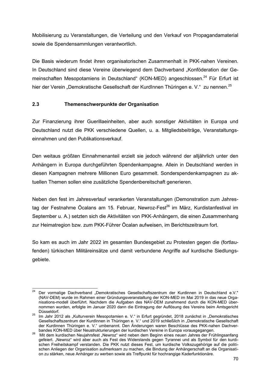 Seite 70 des Verfassungsschutzbericht 2022 Thüringen