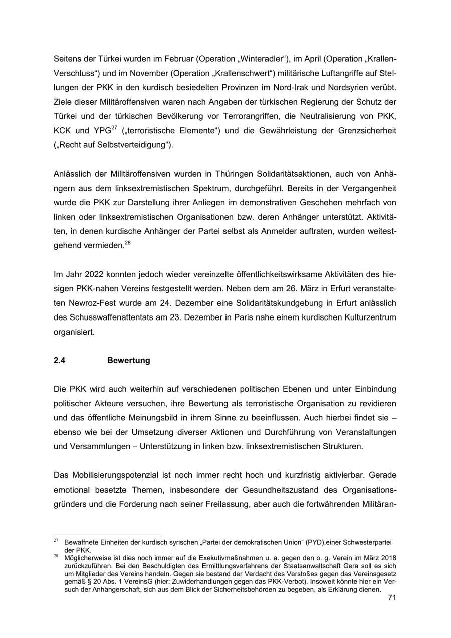 Seite 71 des Verfassungsschutzbericht 2022 Thüringen
