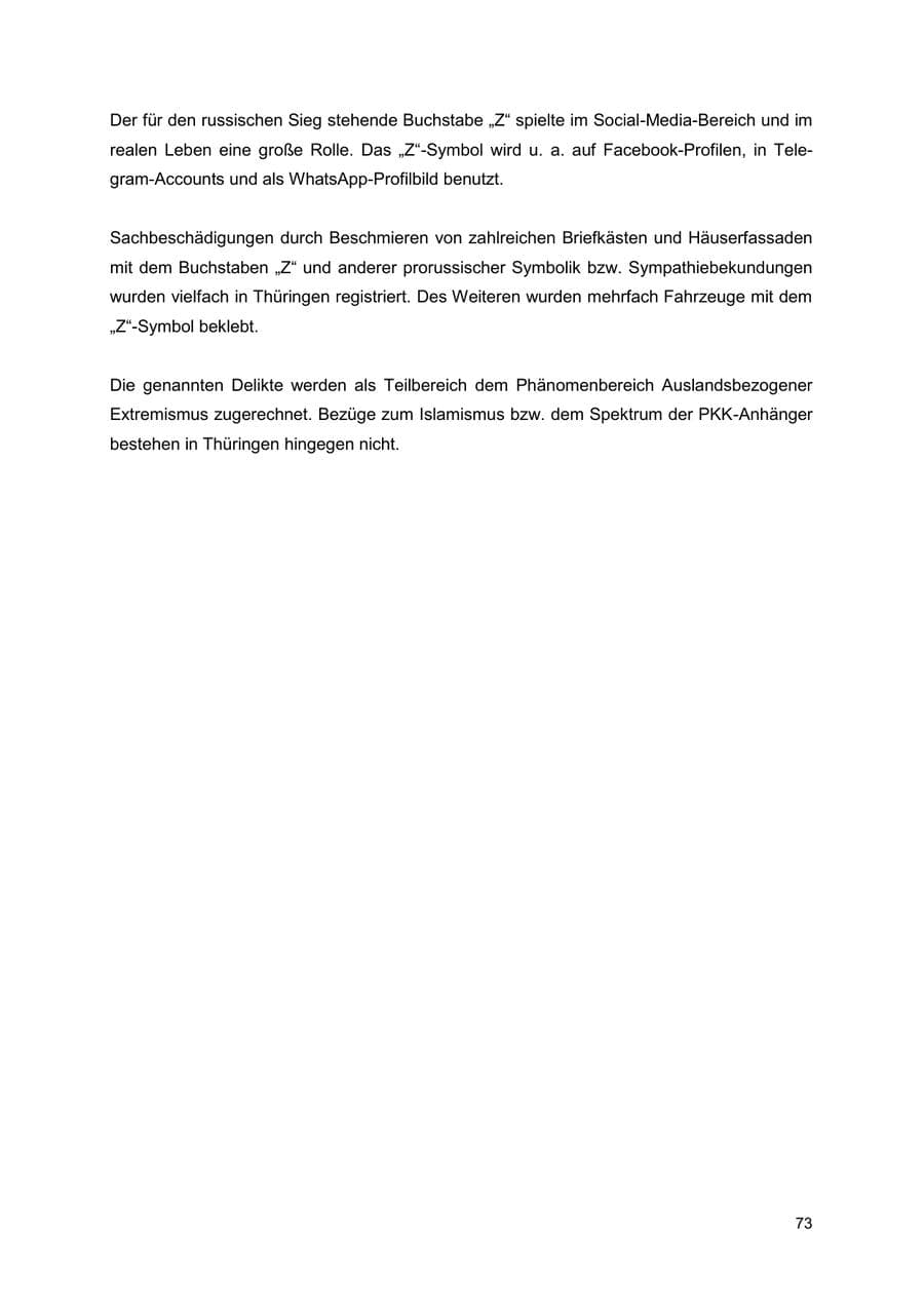 Seite 73 des Verfassungsschutzbericht 2022 Thüringen