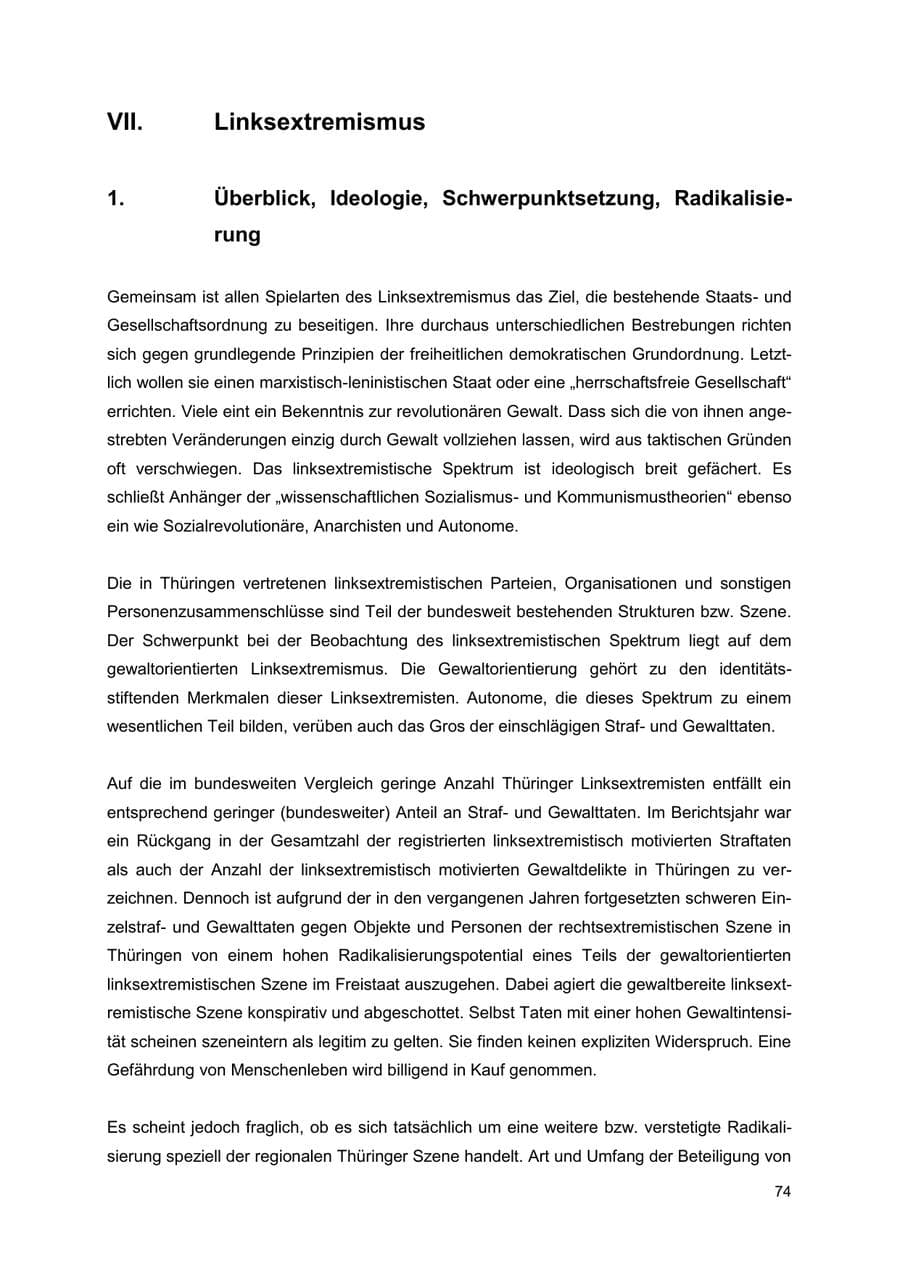 Seite 74 des Verfassungsschutzbericht 2022 Thüringen