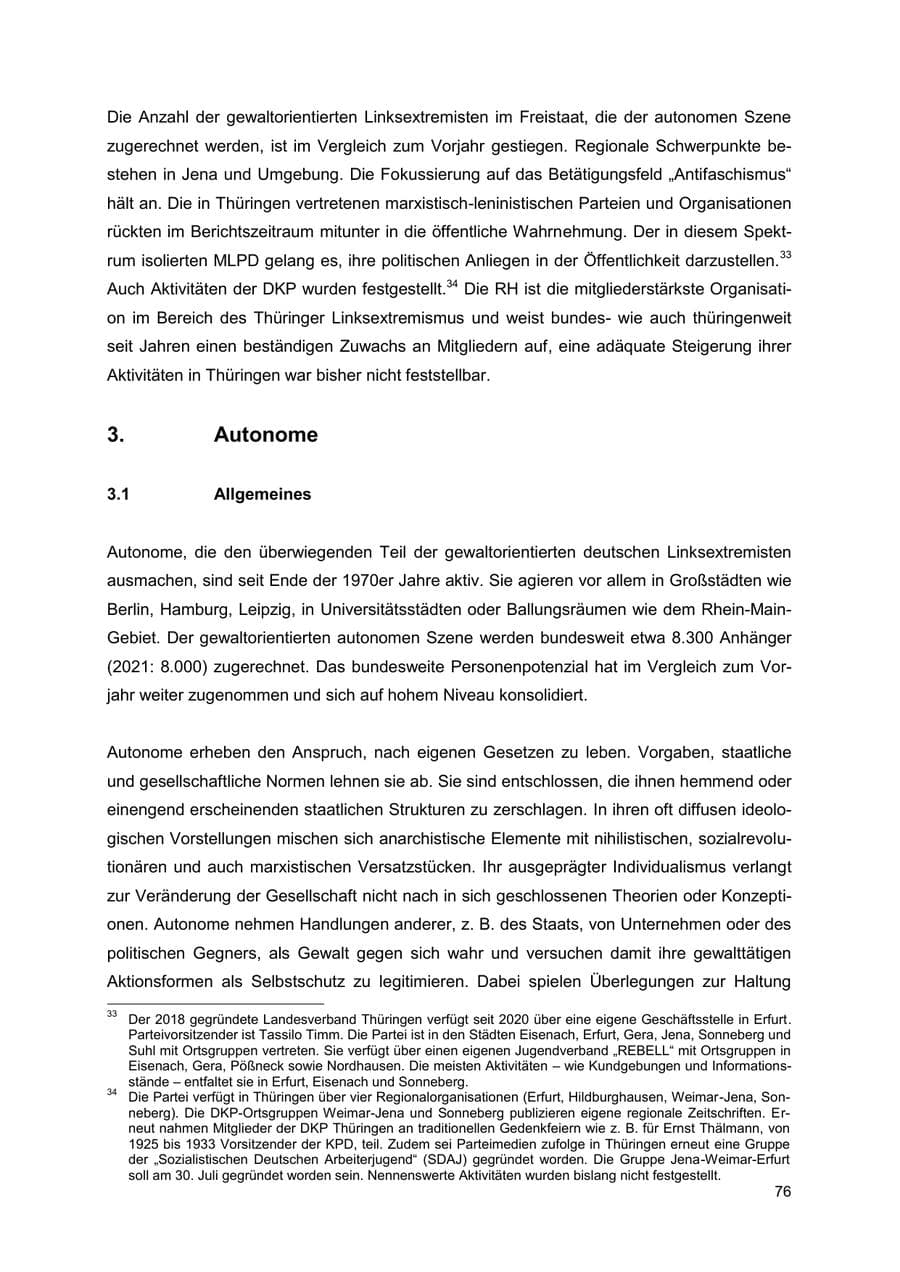 Seite 76 des Verfassungsschutzbericht 2022 Thüringen