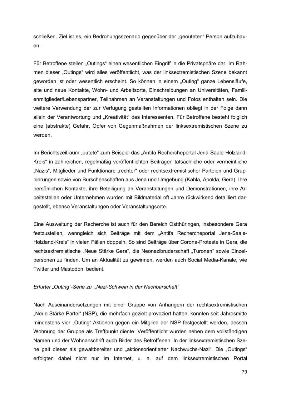 Seite 79 des Verfassungsschutzbericht 2022 Thüringen