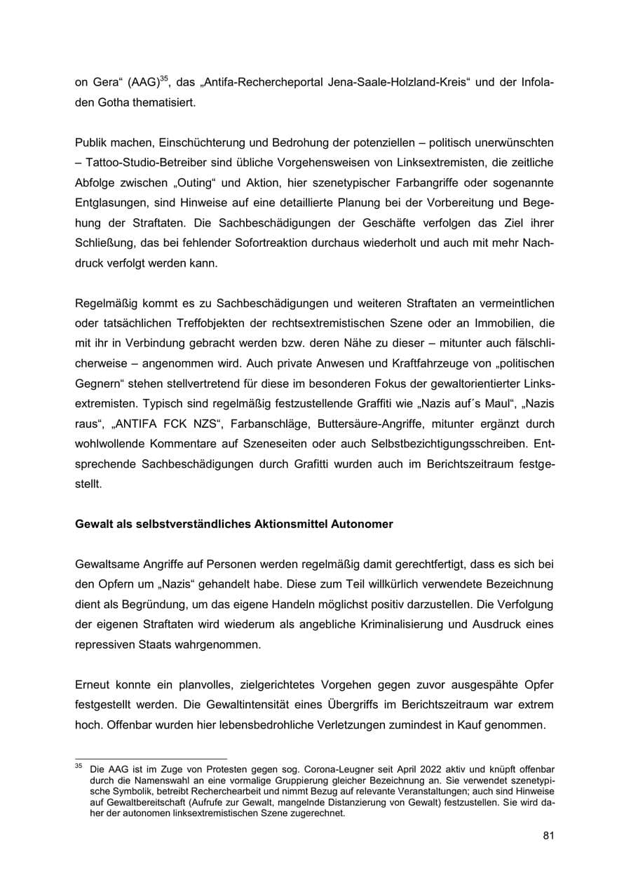 Seite 81 des Verfassungsschutzbericht 2022 Thüringen