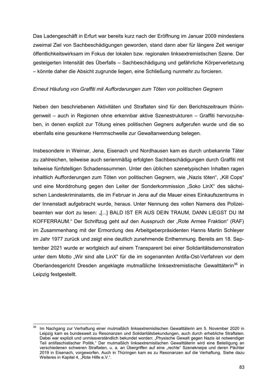 Seite 83 des Verfassungsschutzbericht 2022 Thüringen