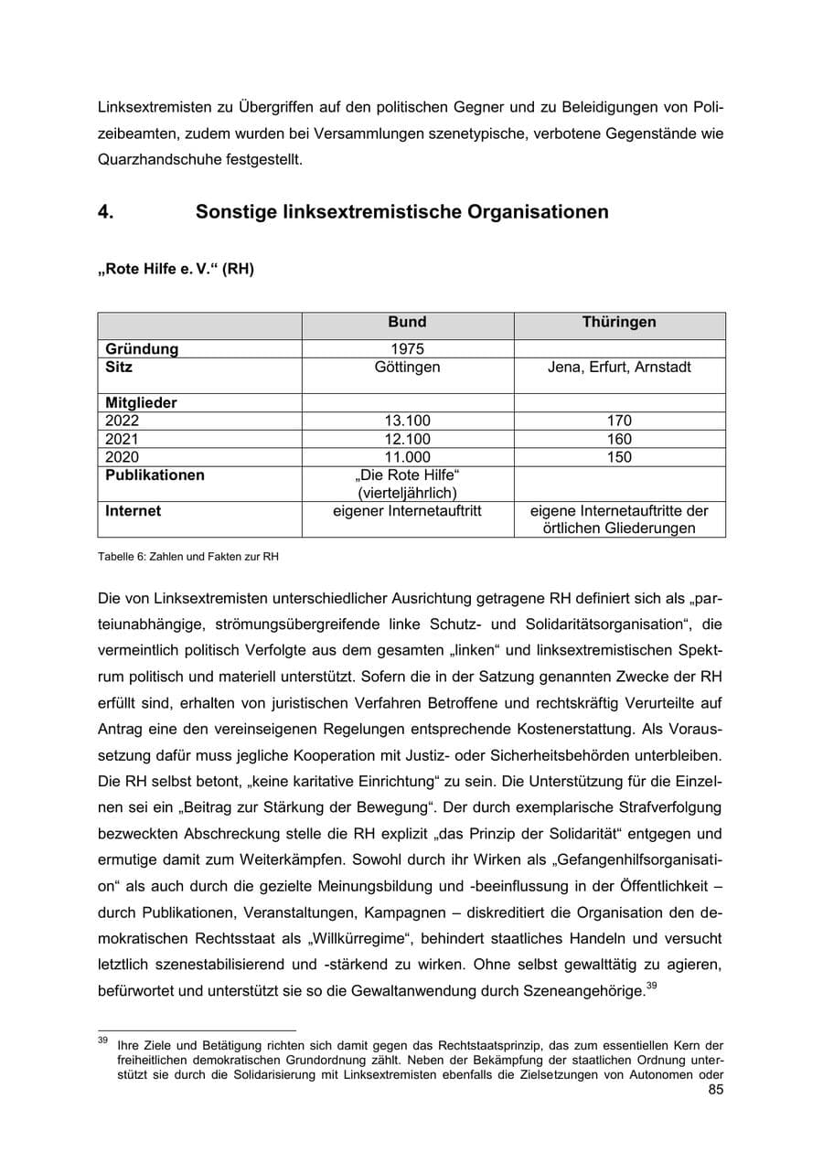 Seite 85 des Verfassungsschutzbericht 2022 Thüringen