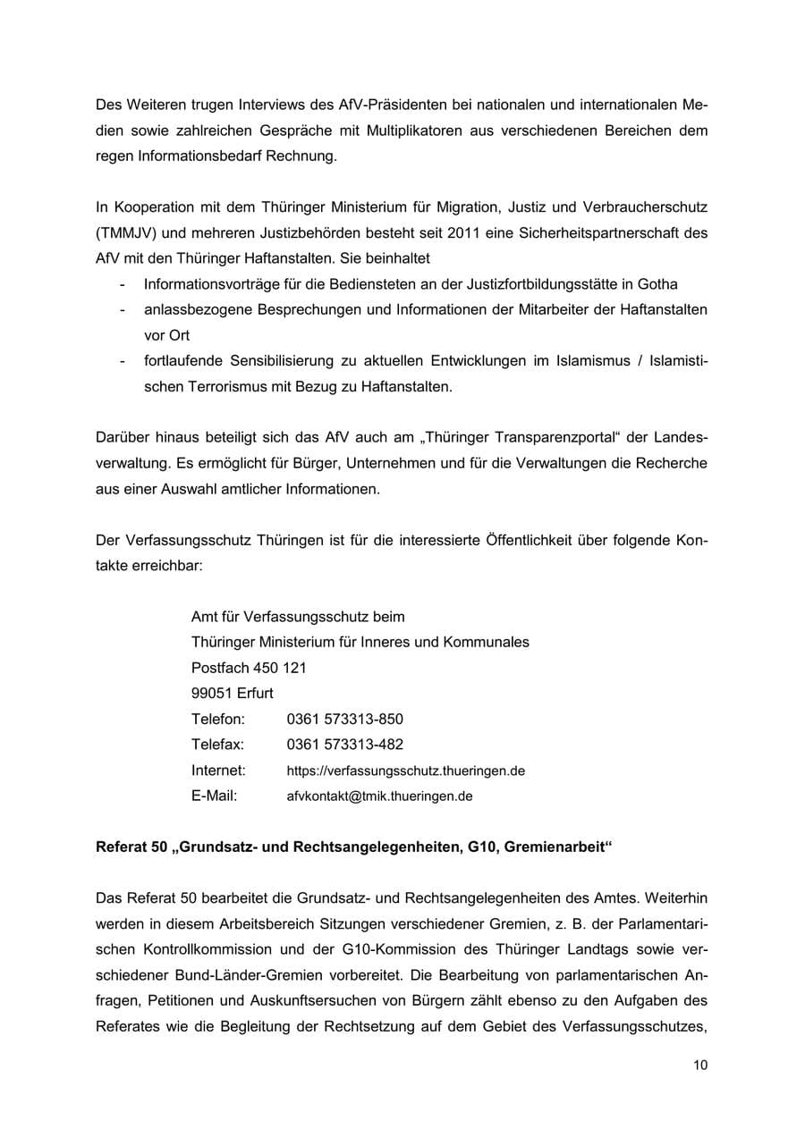 Seite 10 des Verfassungsschutzbericht 2022 Thüringen