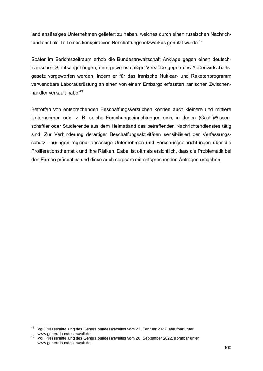 Seite 100 des Verfassungsschutzbericht 2022 Thüringen