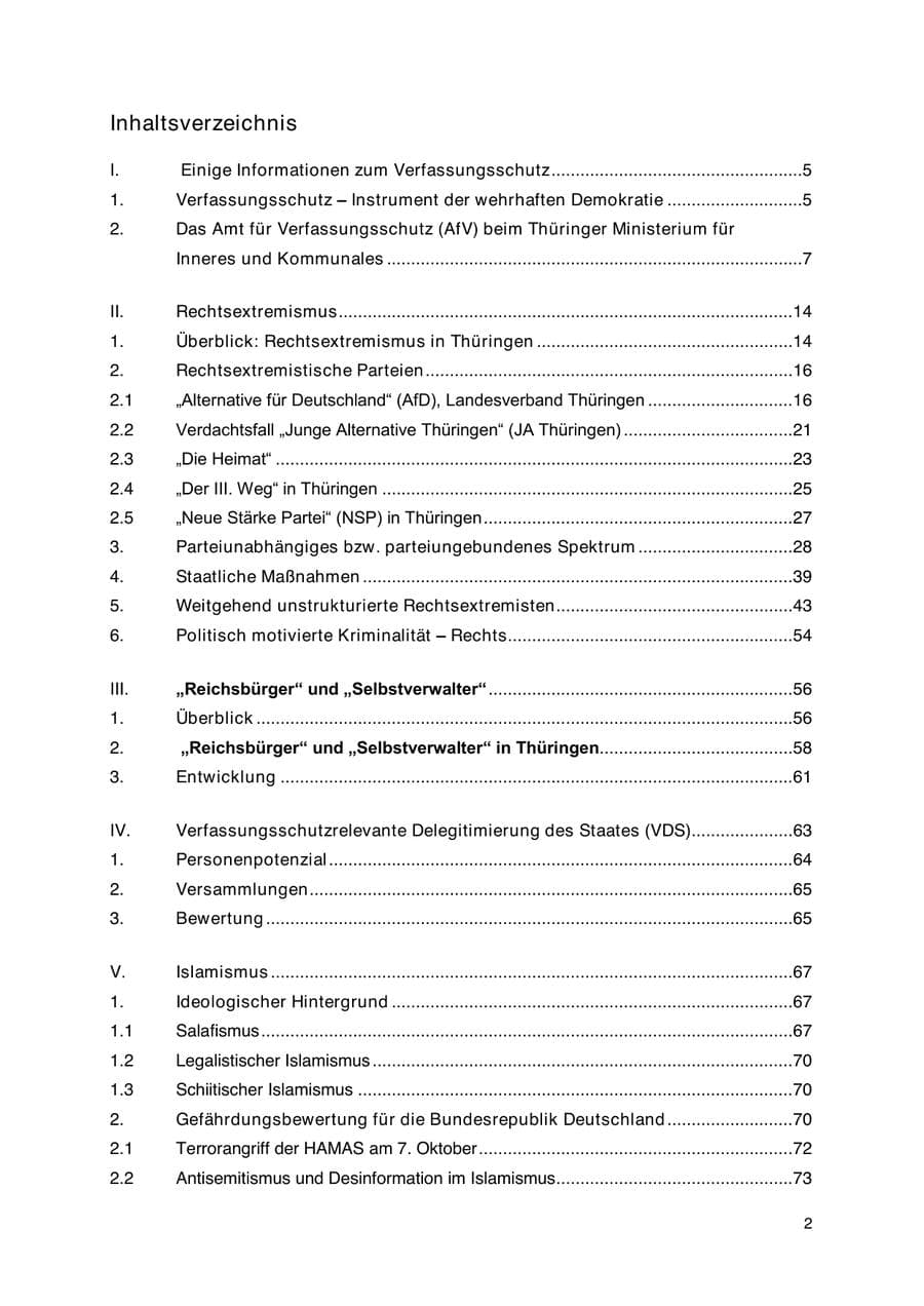 Seite 3 des Verfassungsschutzbericht 2023 Thüringen