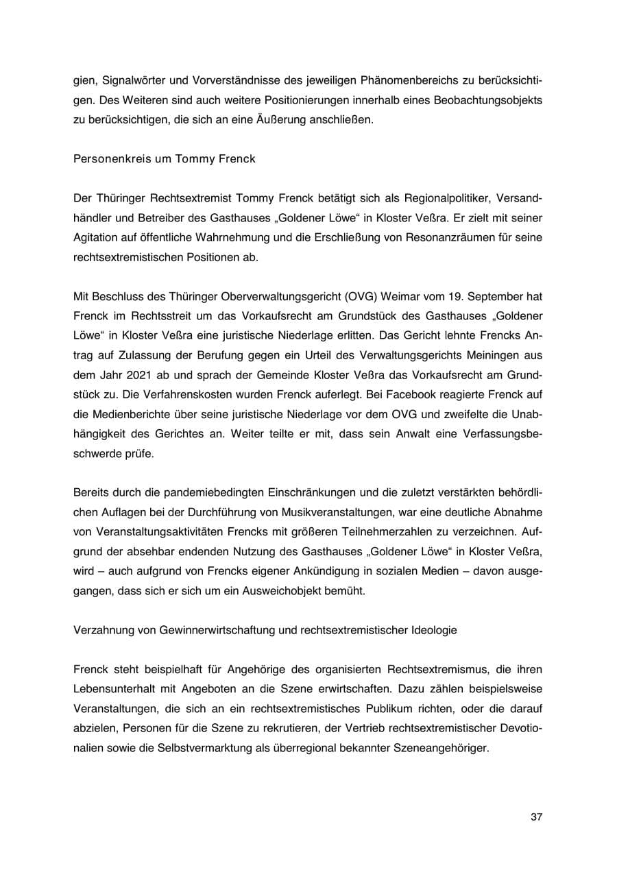 Seite 38 des Verfassungsschutzbericht 2023 Thüringen