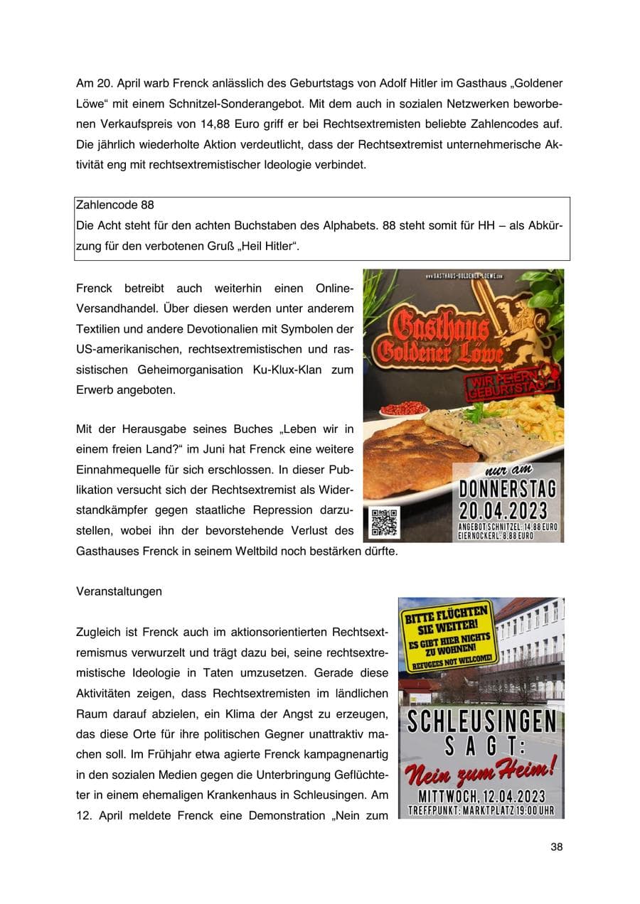 Seite 39 des Verfassungsschutzbericht 2023 Thüringen