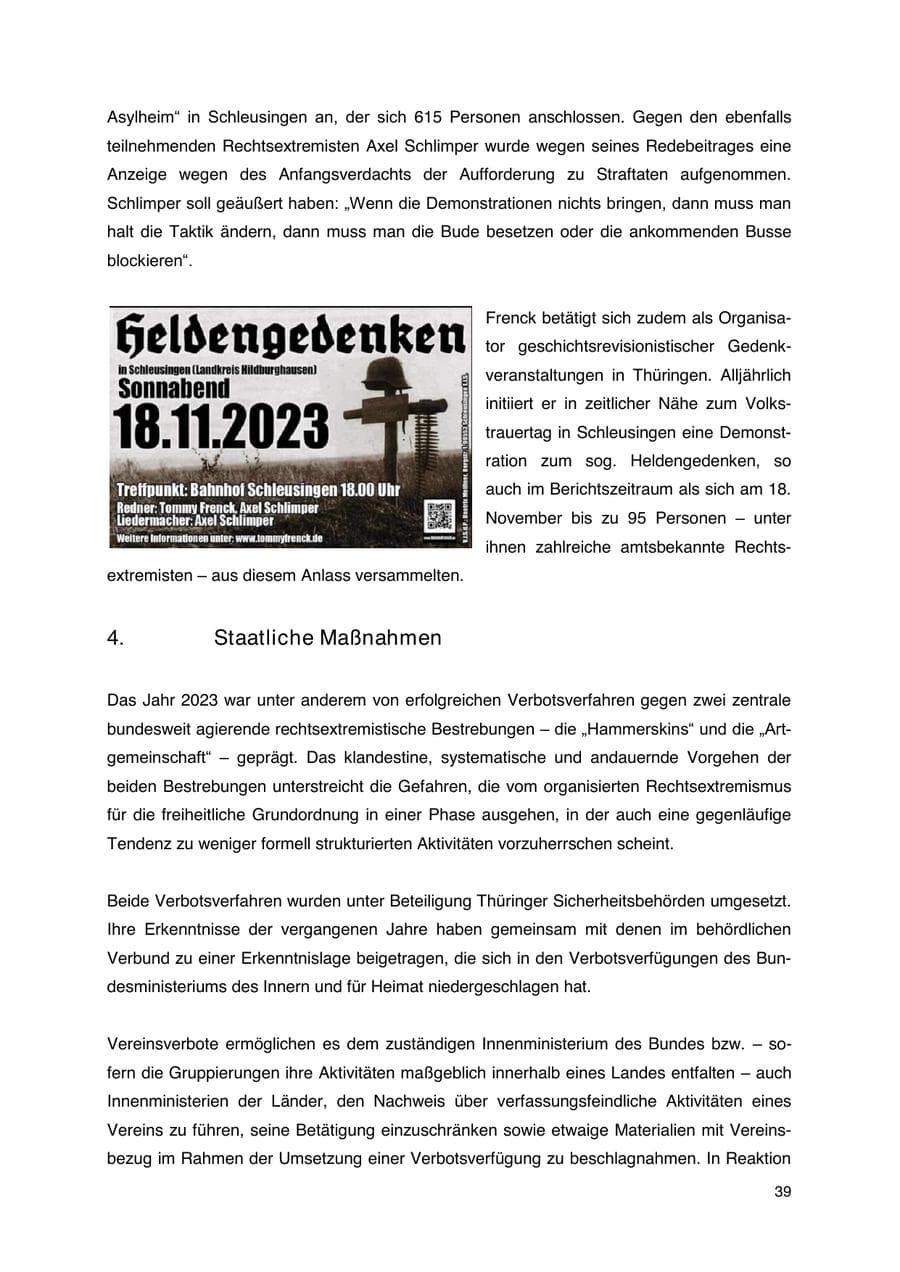 Seite 40 des Verfassungsschutzbericht 2023 Thüringen