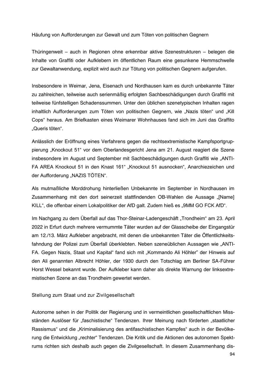 Seite 95 des Verfassungsschutzbericht 2023 Thüringen